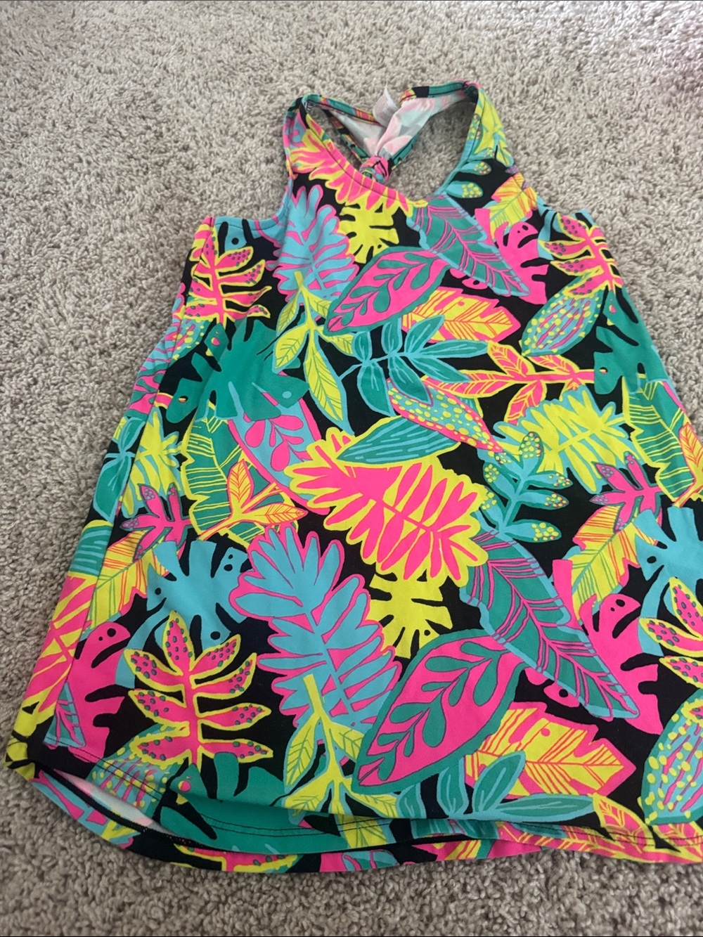 Bright Tropical Leaf Racerback swim coverup- Neon Pink, Teal, Yellow